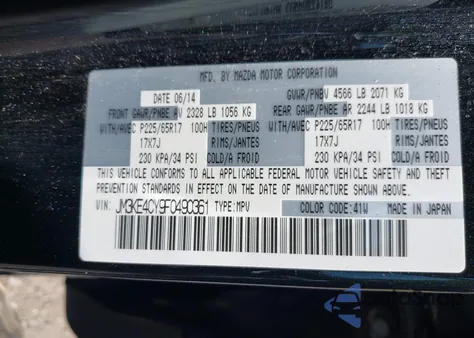 2015 Mazda Cx-5 Touring z USA, uszkodzony, nr VIN JM3KE4CY9F0490361